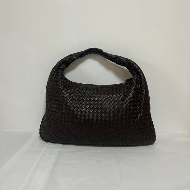 Bottega Veneta Veneta Hobo Intrecciato Dark Chocolate Brown Medium Lambskin Leather 47cm-Luxbags