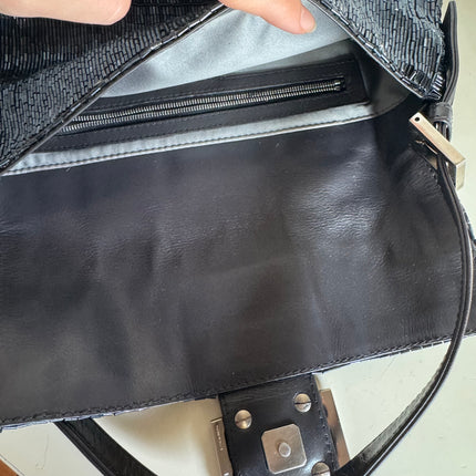 Fendi Baguette Metallic Navy Black Glittering Waterfall Beads Shoulder Bag