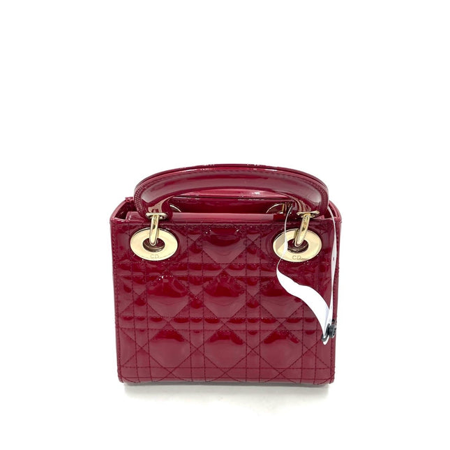Lady Dior Mini Handbag Burgundy Red Patent Leather Gold-tone Chain Strap 2020 Suede Interior
