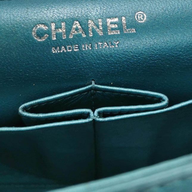 Sold Chanel 2.55 Flap Bag 2008 Large Lambskin Leather Teal Blue Green
