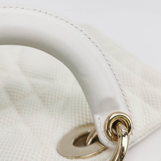 Sold Lady D-Joy Mini Handbag Microcannage Technical Fabric White with Two Straps