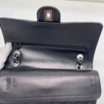 Chanel Timeless Classic Flap Medium 2009 Black Lambskin Leather Silver Hardware