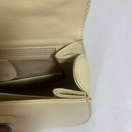 Gucci Bamboo 1947 Vintage Small White Box Leather Top Handle and Leather Strap Bag