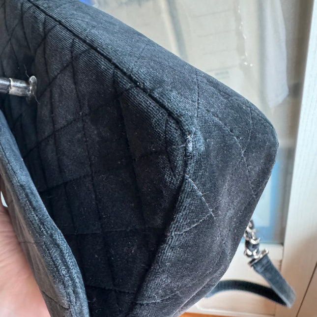 Chanel Black Velvet Shoulder Flap Backpack Vintage Silver HW, 1996