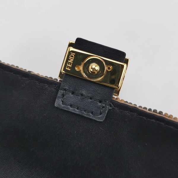 Fendi Nano Baguette Charm Beaded Brown Zucca Psychedelic Print Chain Strap