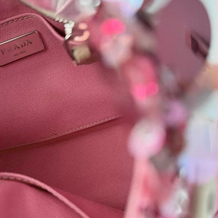 Prada Canape Small Pink Canvas with Sequins Top Handle Bag with Strap Rare