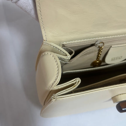 Gucci Bamboo 1947 Vintage Small White Box Leather Top Handle and Leather Strap Bag