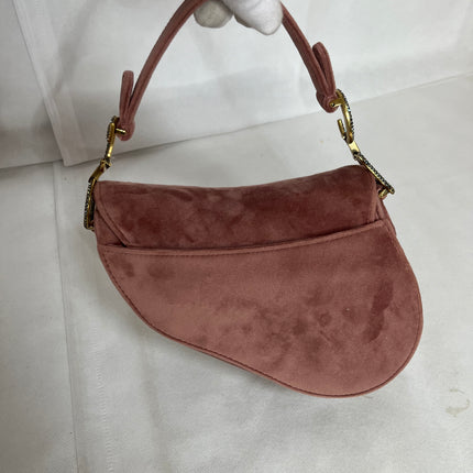 Dior Saddle Mini Pink Velvet Handbag with Crystals