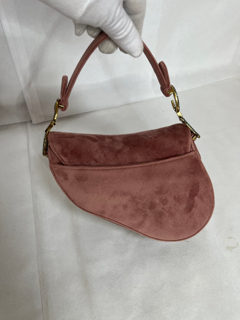 Dior Saddle Mini Pink Velvet Handbag with Crystals
