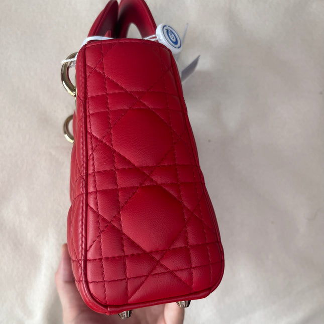 Sold Lady Dior Red Mini handbag Cannage Leather with strap