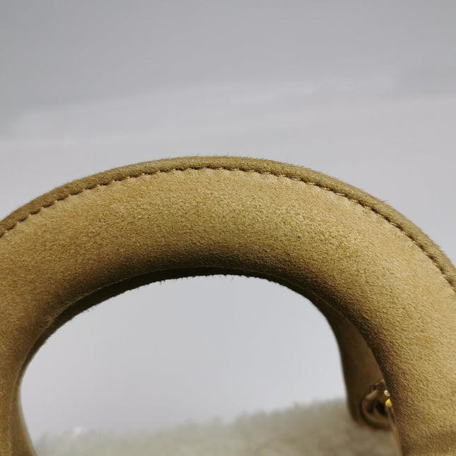 Lady Dior Mini Handbag Brown Leather Shearling Gold Hardware