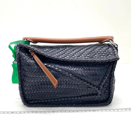 Loewe Braided Puzzle Small Woven Navy Leather Crossbody Bag-Luxbags