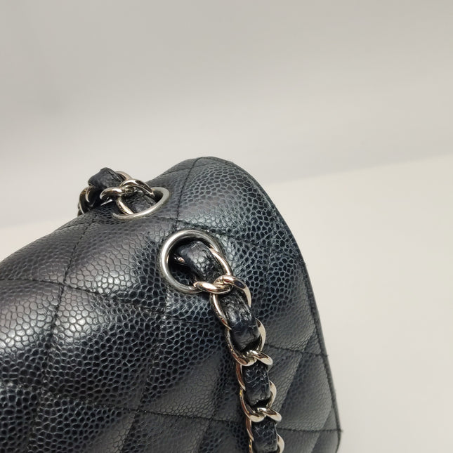 Chanel Classic Flap Jumbo Black Caviar Leather Double Flap Silver Hardware