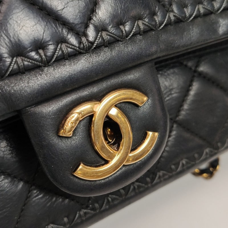 Chanel Classic Flap Medium Happy Stitch Black Aged Calfskin Leather Gold Hardware, 2015-2016