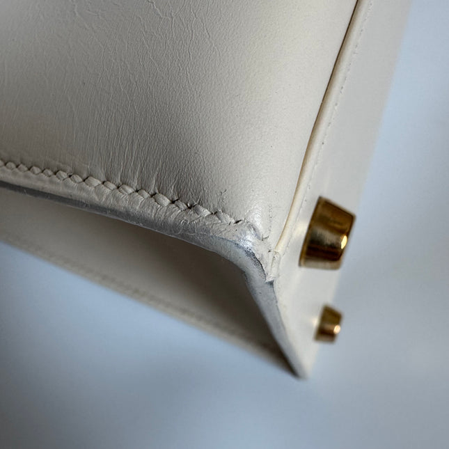 Hermes Kelly 28 Sellier Vintage White Box Leather Gold Hardware 1996