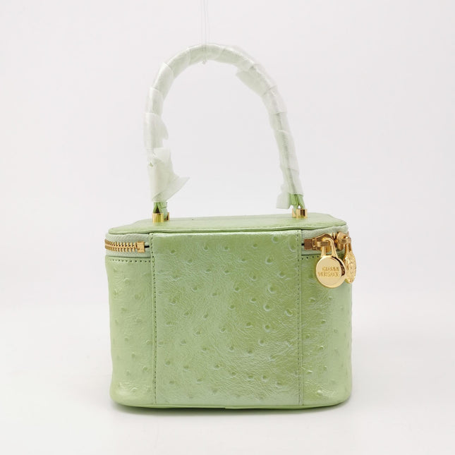 Versace Vintage Logo Sun Vanity Bag Green Calfskin Leather Gold Hardware