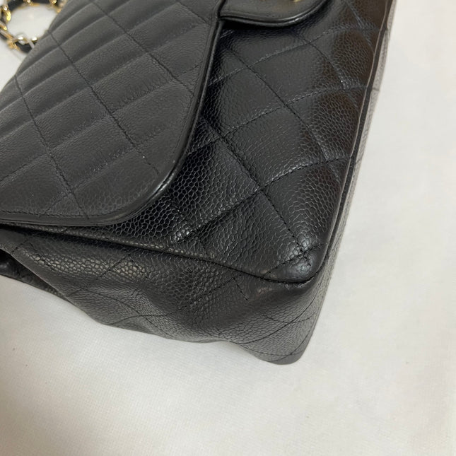 Chanel Classic Flap Jumbo 2009 Black Caviar Leather Single Flap Gold Hardware