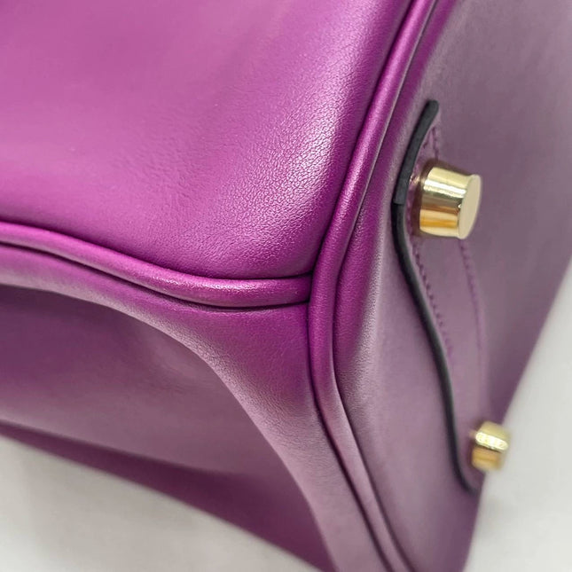 Hermes Birkin 30 HSS Special Order Anemone Purple Swift Leather Mango Yellow Interior GHW, 2017