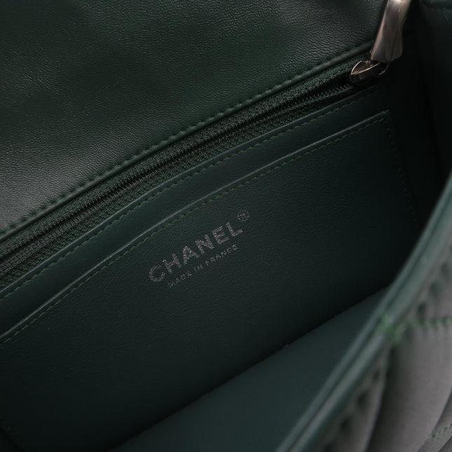 Chanel Classic Flap Mini Rectangular 2019 Green Lambskin Leather Silver Hardware