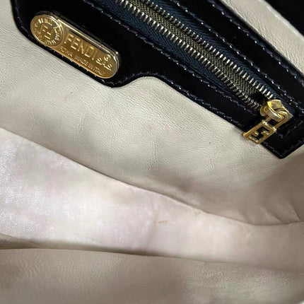 Fendi Baguette Black Patent Leather Gold Hardware Shoulder Bag