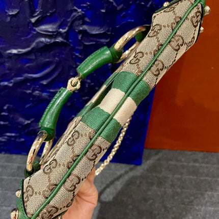 Gucci Horsebit 1955 Chain Bag Gucci Monogram Green Leather and Gold Studs