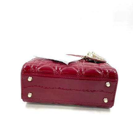 Lady Dior Mini Handbag 2021 Burgundy Red Patent Leather Gold-tone Chain Strap