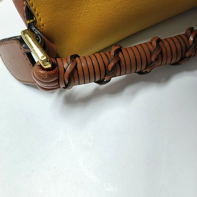Loewe Puzzle Small Tricolor Tan Yellow Grey Braided Handle Crossbody Bag