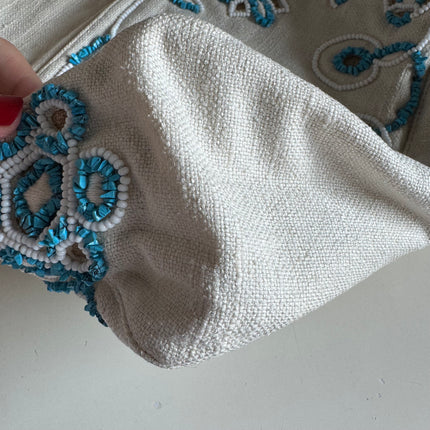 Fendi Mamma Baguette Needlepoint White Canvas and Blue and White Stones Embroidery