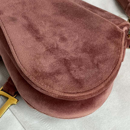 Dior Saddle Mini Pink Velvet Handbag with Crystals