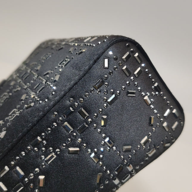 Lady Dior Mini Black Silk with Crystals Silver Hardware