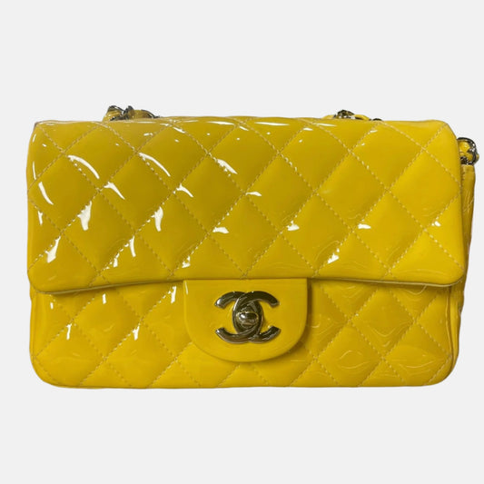 Chanel Classic Flap Rectangular Mini Yellow Patent Leather Silver HW, 2014-2015-Luxbags