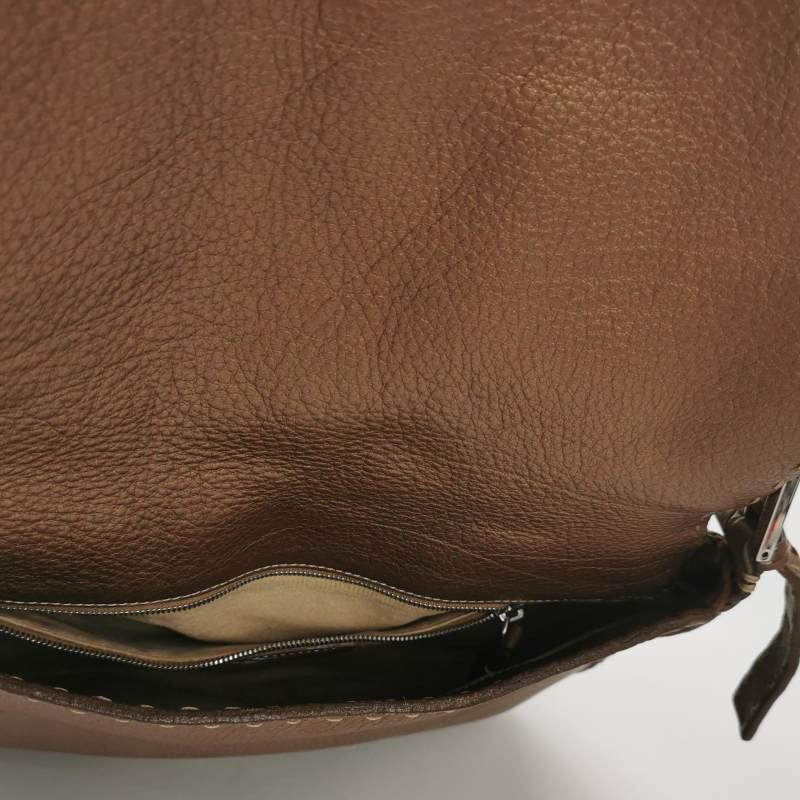 Fendi Mamma Baguette Selleria Calfskin Leather Copper Brown Shoulder Bag