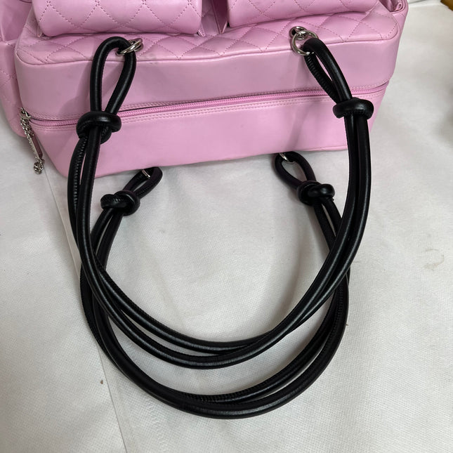 Chanel Cambon Large Pink Calfskin Leather Double Strap Handbag