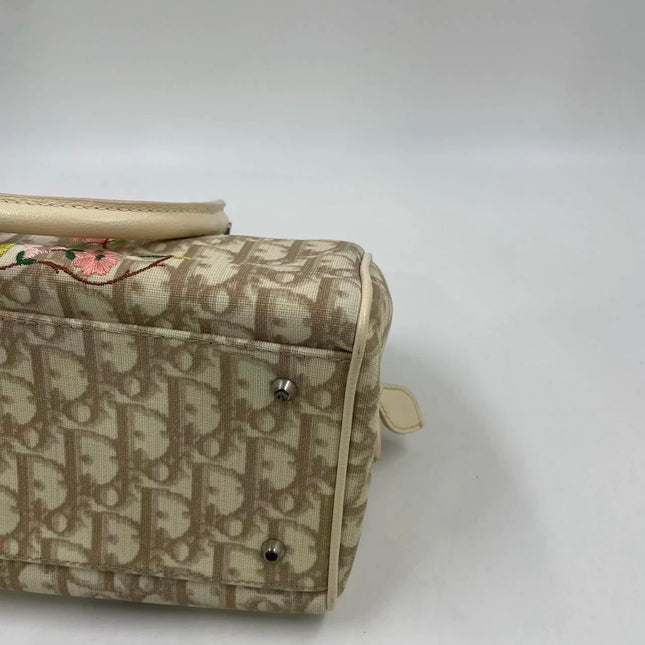 Dior Boston Bowling Bag White Oblique Monogram Canvas With Flower Embroidery