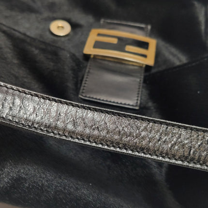 Fendi Mamma Baguette Black Ponyhair Calfskin Leather Shoulder Bag