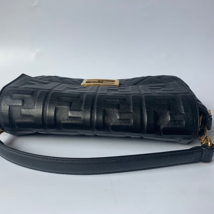 Sold Fendi Baguette Black Leather 3D FF Motif Crossbody bag Medium
