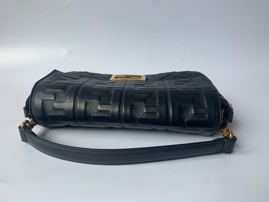 Sold Fendi Baguette Black Leather 3D FF Motif Crossbody bag Medium