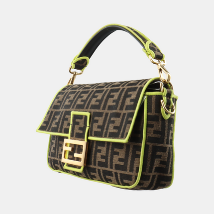 FENDI Baguette Zucca Monogram Canvas with Lime Neon Trimming Medium