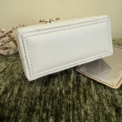 Chanel 22p Mini White Quilted Lambskin Box Clutch Crossbody Bag