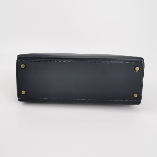 Hermes Kelly 32 Retourne 78 Blue Marine Navy Box Leather Gold HW 1980