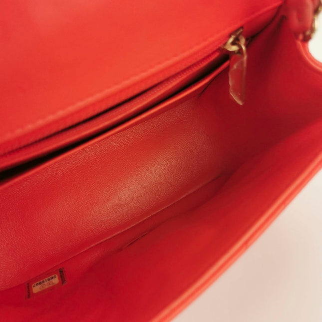 Sold Chanel Classic Flap Square 2019 Coral Orange Chevron Lambskin Leather Bag