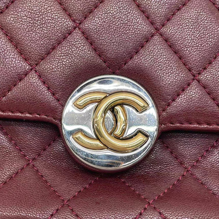 Chanel Flap Bag Mini Burgundy Lambskin Leather Gold & Silver Hardware 2019