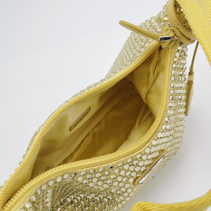 Prada Re-Edition 2000 Mini Yellow Glitter Nylon Shoulder Bag