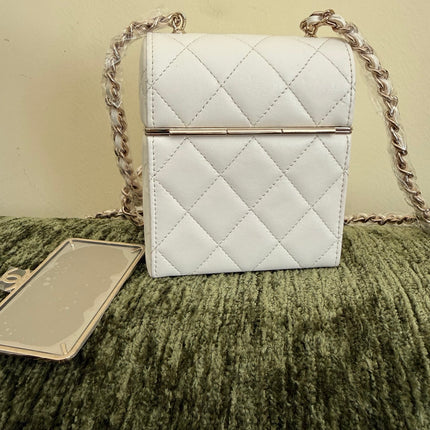 Chanel 22p Mini White Quilted Lambskin Box Clutch Crossbody Bag