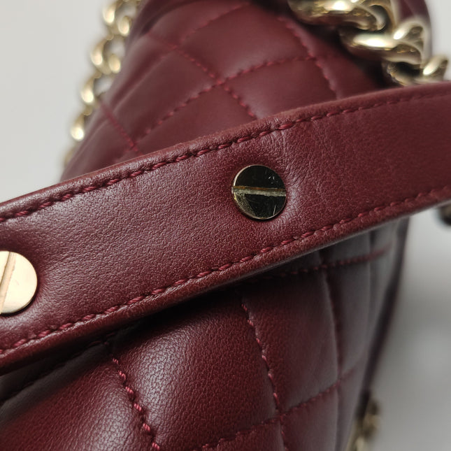 Chanel Le Boy Small Burgundy Lambskin Leather Antiqued Gold Hardware