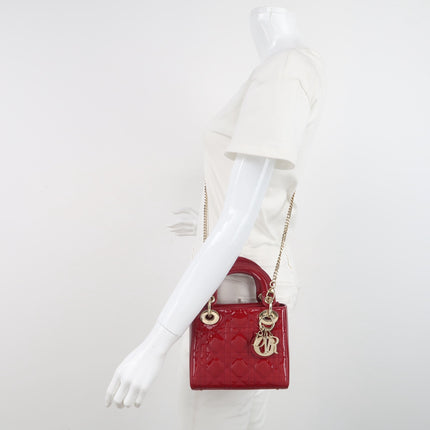 Lady Dior Mini 2019 Red Patent Leather Gold-tone Chain Strap