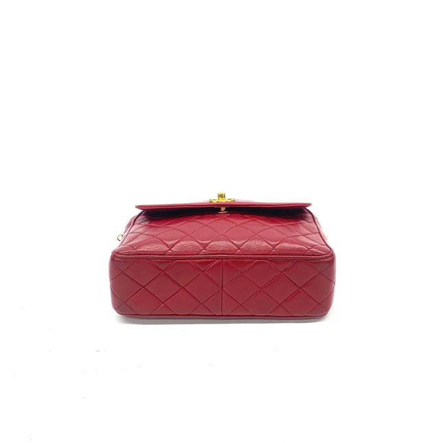 Chanel Vintage Camera Bag Red Lambskin Leather Gold Bajou Chain