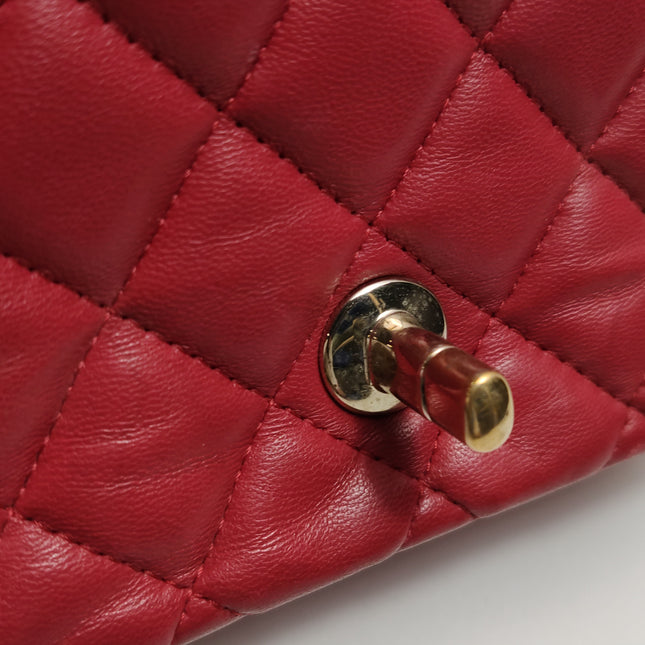Chanel Classic Flap Mini Square Red Lambskin Leather Gold Hardware