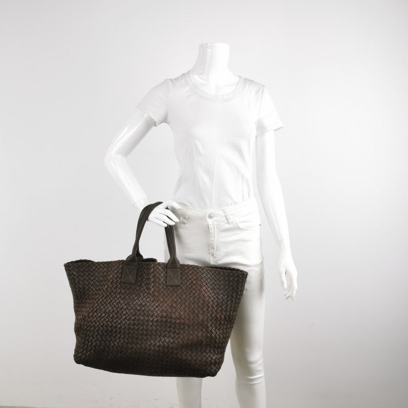 Bottega Veneta Cabat Tote Intreccio Leather Dark Chocolate Brown 42cm