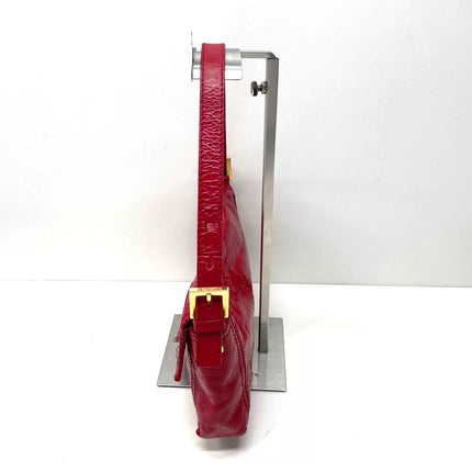 FENDI Baguette Red Crinkled Patent Leather Shoulder Bag